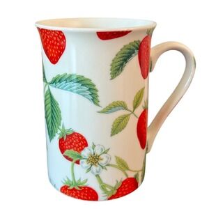 Kent Pottery Strawberry Porcelain Coffee Mug White Red Fruit Botanical 4 in